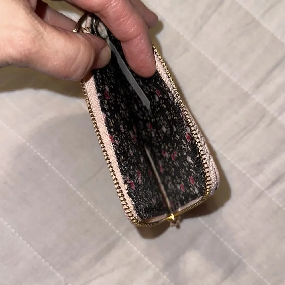 Mudd Dusty Pink Gold Tone Key Ring Card Coin Case Small Wallet